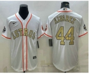 Men's Houston Astros #44 Yordan Alvarez White Gold 2022 World Series Champions Stitched Cool Base Nike Jersey