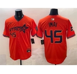 Men's Houston Astros #45 Tatsuya Imai Orange 2025 City Connect With Texas Patch Limited Stitched Baseball Jersey