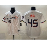Men's Houston Astros #45 Tatsuya Imai White 2025 City Connect With Texas Patch Limited Stitched Baseball Jersey