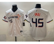 Men's Houston Astros #45 Tatsuya Imai White 2025 City Connect With Texas Patch Limited Stitched Baseball Jersey