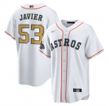 Men's Houston Astros #53 Cristian Javier  2023 White Gold World Serise Champions Patch Cool Base Stitched Jersey