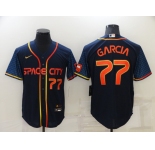 Men's Houston Astros #77 Luis Garcia Number 2022 Navy Blue City Connect Cool Base Stitched Jersey