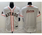 Men's Houston Astros Big Logo 2023 White Gold World Serise Champions Patch Flex Base Stitched Jersey1