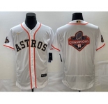 Men's Houston Astros Big Logo 2023 White Gold World Serise Champions Patch Flex Base Stitched Jersey