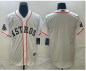 Men's Houston Astros Blank 2023 White Gold World Serise Champions Patch Cool Base Stitched Jersey