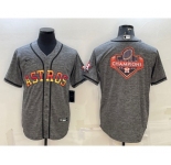 Men's Houston Astros Grey Gridiron Team Big Logo Cool Base Stitched Baseball Jersey