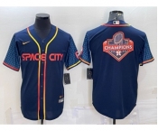 Men's Houston Astros Navy Blue City Connect Champions Big Logo With Patch Stitched MLB Cool Base Nike Jersey