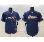 Men's Houston Astros Team Big Logo Navy 2025 City Connect With Texas Patch Limited Stitched Baseball Jersey