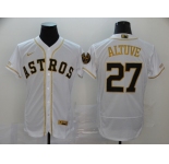 Nike Men's Houston Astros #27 Jose Altuve White Gold Home Flex Base Authentic Collection Bound Baseball Jersey