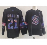 Men's Seattle Kraken #21 Kraken Black Iridescent Holographic Authentic Jersey