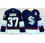 Men's Seattle Kraken #37 Yanni Gourde Navy 2024-25 Home With A Patch Stitched Hockey Jersey