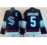 Men's Seattle Kraken #5 Mark Giordano Navy Authentic Jersey