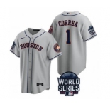 Men's Houston Astros #1 Carlos Correa 2021 Gray World Series Cool Base Stitched Baseball Jersey
