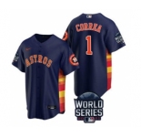 Men's Houston Astros #1 Carlos Correa 2021 Navy World Series Cool Base Stitched Baseball Jersey