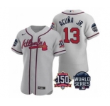 Men's Atlanta Braves #13 Ronald Acuna Jr. 2021 Gray World Series Flex Base With 150th Anniversary Patch Baseball Jersey