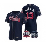Men's Atlanta Braves #13 Ronald Acuna Jr. 2021 Navy World Series Flex Base With 150th Anniversary Patch Baseball Jersey