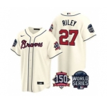 Men's Atlanta Braves #27 Austin Riley 2021 Cream World Series With 150th Anniversary Patch Cool Base Baseball Jersey