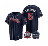 Men's Atlanta Braves #5 Freddie Freeman 2021 Navy World Series With 150th Anniversary Patch Cool Base Baseball Jersey