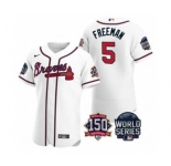 Men's Atlanta Braves #5 Freddie Freeman 2021 White World Series Flex Base With 150th Anniversary Patch Baseball Jersey