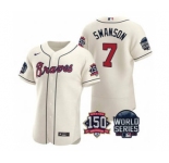 Men's Atlanta Braves #7 Dansby Swanson 2021 Cream World Series Flex Base With 150th Anniversary Patch Baseball Jersey