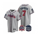 Men's Atlanta Braves #7 Dansby Swanson 2021 Gray World Series With 150th Anniversary Patch Cool Base Baseball Jersey