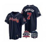Men's Atlanta Braves #7 Dansby Swanson 2021 Navy World Series With 150th Anniversary Patch Cool Base Baseball Jersey
