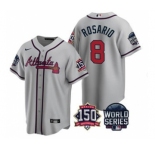 Men's Atlanta Braves #8 Eddie Rosario 2021 Gray World Series With 150th Anniversary Patch Cool Base Stitched Jersey