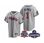Men's Atlanta Braves #1 Ozzie Albies 2021 Grey World Series Champions With 150th Anniversary Patch Cool Base Stitched Jersey