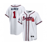Men's Atlanta Braves #1 Ozzie Albies 2021 White World Series Champions Cool Base Stitched Jersey