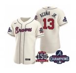 Men's Atlanta Braves #13 Ronald Acuna Jr. 2021 Cream World Series Champions With 150th Anniversary Flex Base Stitched Jersey