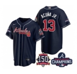 Men's Atlanta Braves #13 Ronald Acuna Jr. 2021 Navy World Series Champions With 150th Anniversary Patch Cool Base Stitched Jersey