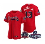 Men's Atlanta Braves #13 Ronald Acuna Jr. 2021 Red World Series Champions With 150th Anniversary Flex Base Stitched Jersey