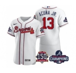 Men's Atlanta Braves #13 Ronald Acuna Jr. 2021 White World Series Champions With 150th Anniversary Flex Base Stitched Jersey