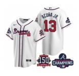 Men's Atlanta Braves #13 Ronald Acuna Jr. 2021 White World Series Champions With 150th Anniversary Patch Cool Base Stitched Jersey