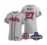 Men's Atlanta Braves #27 Austin Riley 2021 Gray World Series Champions With 150th Anniversary Flex Base Stitched Jersey