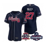 Men's Atlanta Braves #27 Austin Riley 2021 Navy World Series Champions With 150th Anniversary Flex Base Stitched Jersey