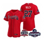 Men's Atlanta Braves #27 Austin Riley 2021 Red World Series Champions With 150th Anniversary Flex Base Stitched Jersey