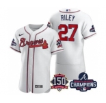 Men's Atlanta Braves #27 Austin Riley 2021 White World Series Champions With 150th Anniversary Flex Base Stitched Jersey