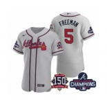 Men's Atlanta Braves #5 Freddie Freeman 2021 Gray World Series Champions With 150th Anniversary Flex Base Stitched Jersey