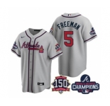 Men's Atlanta Braves #5 Freddie Freeman 2021 Gray World Series Champions With 150th Anniversary Patch Cool Base Stitched Jersey