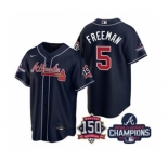 Men's Atlanta Braves #5 Freddie Freeman 2021 Navy World Series Champions With 150th Anniversary Patch Cool Base Stitched Jersey