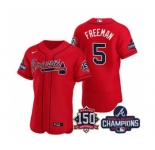 Men's Atlanta Braves #5 Freddie Freeman 2021 Red World Series Champions With 150th Anniversary Flex Base Stitched Jersey