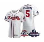 Men's Atlanta Braves #5 Freddie Freeman 2021 White World Series Champions With 150th Anniversary Flex Base Stitched Jersey