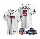 Men's Atlanta Braves #5 Freddie Freeman 2021 White World Series Champions With 150th Anniversary Patch Cool Base Stitched Jersey