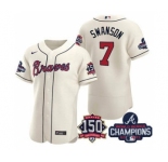 Men's Atlanta Braves #7 Dansby Swanson 2021 Cream World Series Champions With 150th Anniversary Flex Base Stitched Jersey