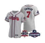 Men's Atlanta Braves #7 Dansby Swanson 2021 Gray World Series Champions With 150th Anniversary Flex Base Stitched Jersey