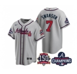 Men's Atlanta Braves #7 Dansby Swanson 2021 Gray World Series Champions With 150th Anniversary Patch Cool Base Stitched Jersey