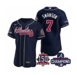 Men's Atlanta Braves #7 Dansby Swanson 2021 Navy World Series Champions With 150th Anniversary Flex Base Stitched Jersey