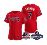 Men's Atlanta Braves #7 Dansby Swanson 2021 Red World Series Champions With 150th Anniversary Flex Base Stitched Jersey