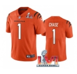Men's Cincinnati Bengals #1 Ja'Marr Chase Orange 2022 Super Bowl LVI Vapor Limited Stitched Jersey